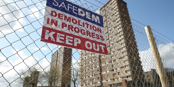 Kim Cessford, Courier - 12.04.11 - FILE PIC - the towers in the Hilltown that are in the process of being demolished - general view with  demolition sign of Maxwelltown, Carnegie, Jamacia and Wellington Towers