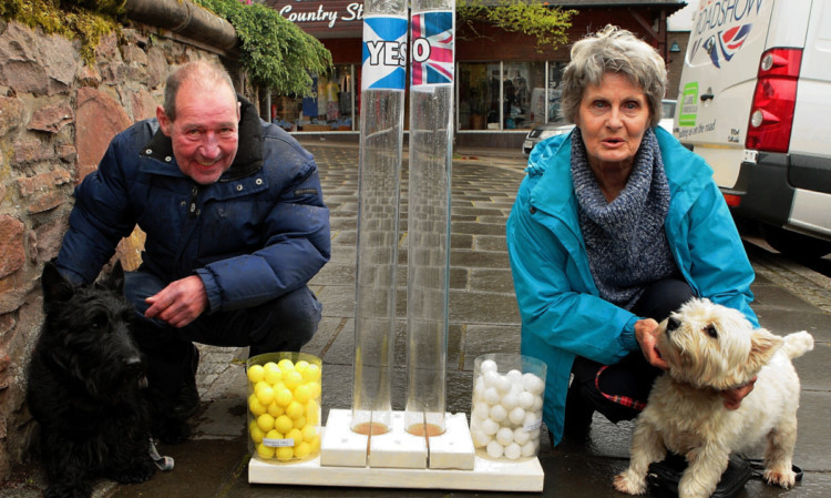 Derek Rutherford and Brenda Ferguson with their dogs Angus and MacGregor in Crieff.