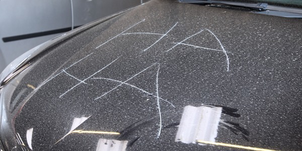 Steve MacDougall, Courier, Lamb & Gardiner, Union Street, Coupar Angus. Vandalised vehicles. Pictured, one of the cars with 'Ha Ha'.