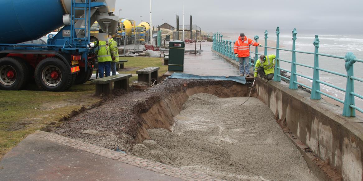 The hole left by the sea erosion at the Montrose sea front is filled in.