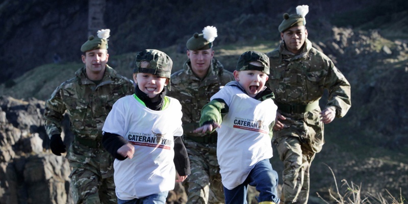 Soldiers from 2nd Scots RHF join kids from Elsie Inglis Nursery at Holyrood Park in Edinburgh to launch the Alliance Trust Cateran Yomp which is Scotland's new big annual walk across 54 miles of Perthshire on 25th and 26th of June.
Ryan McCafferty (4) and Cole Hamilton (4, front) with Dominic Milligan, David Walker and Kennard Wade.
More info from Danny Parker, Stripe Communications on 0131 561 8628.
Pic by Ashley Coombes/Epicscotland. 10/2/11