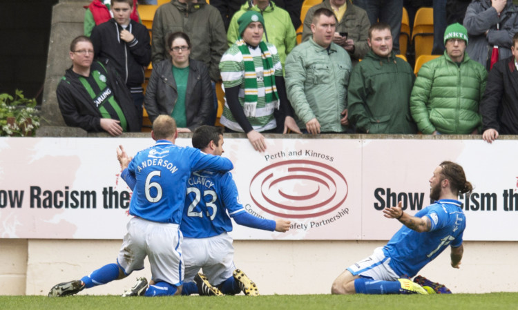 Stevie May (right) during Wednesday night's match against Celtic.