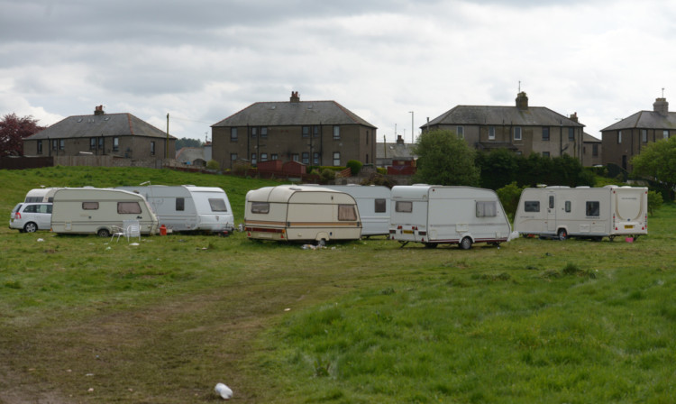 Part of the Travellers camp that has been set up next to the Montrose Road at Gowanbank, Forfar.