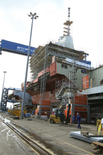 COURIER, DOUGIE NICOLSON, 14/05/14, NEWS.
Pic shows the HMS Queen Elizabeth under construction at Rosyth Dockyard today, Wednesday 14th May 2014.