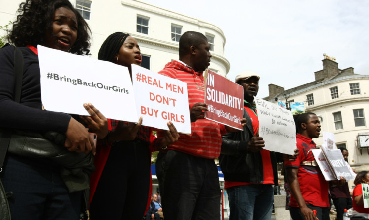 Demonstrations for the missing Nigerian schoolgirls in Dundee city centre.