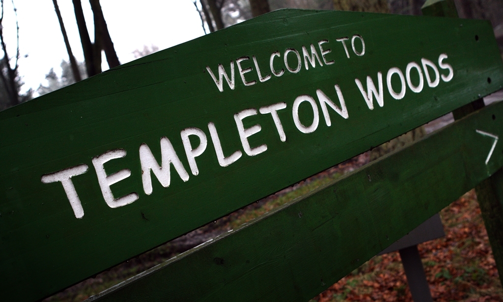 General view of Templeton Woods, Dundee.   Templeton Woods sign