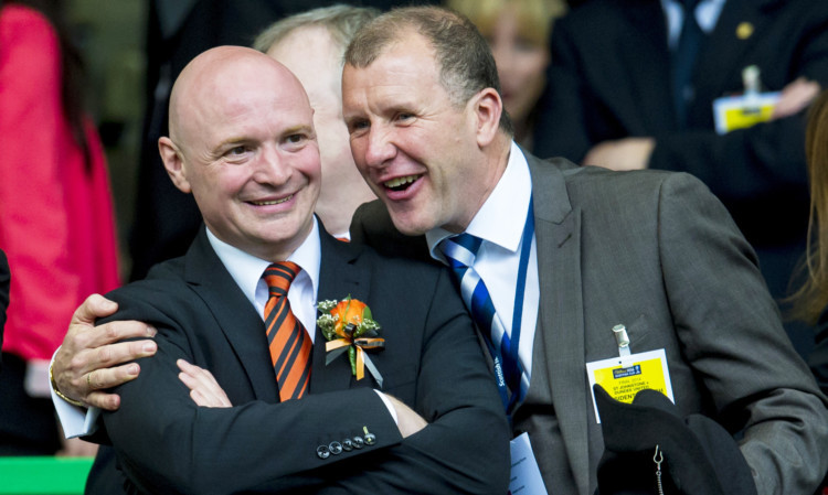 Stephen Thompson (left) with SFA chief executive Stewart Regan at the final on Saturday.