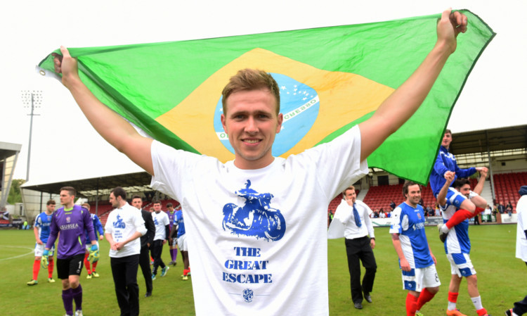 Greg Stewart celebrates after Cowdenbeath's play-off victory.