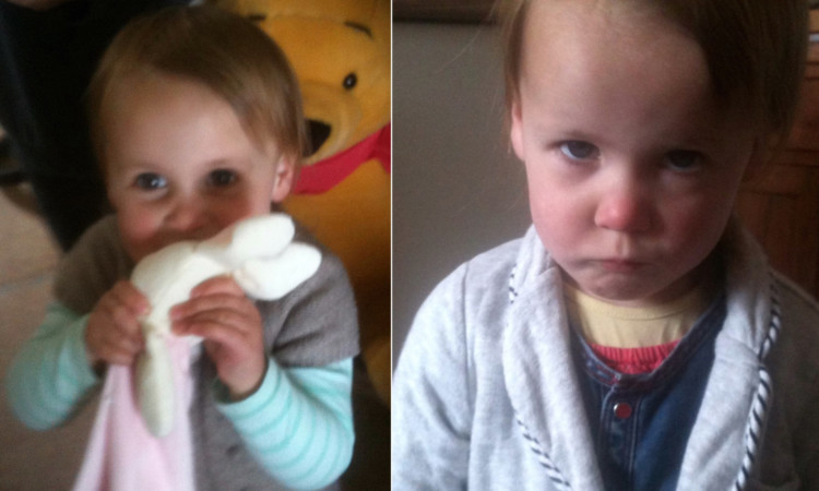 Left: Little Lucy is reunited with her favourite teddy. Right: It was no laughing matter when Rabbit disappeared.