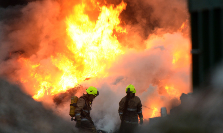 The fire raging on Monday evening.