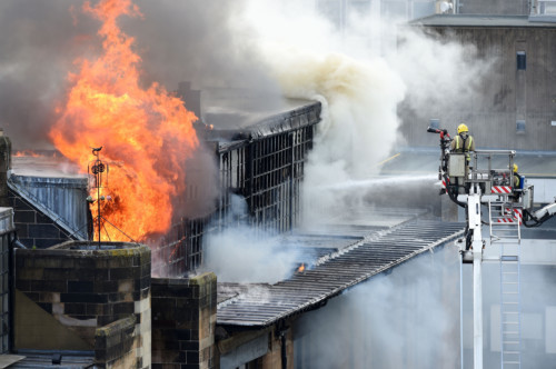 Glasgow School of Art was engulfed by flames after a fire broke out on the top floor of the building.