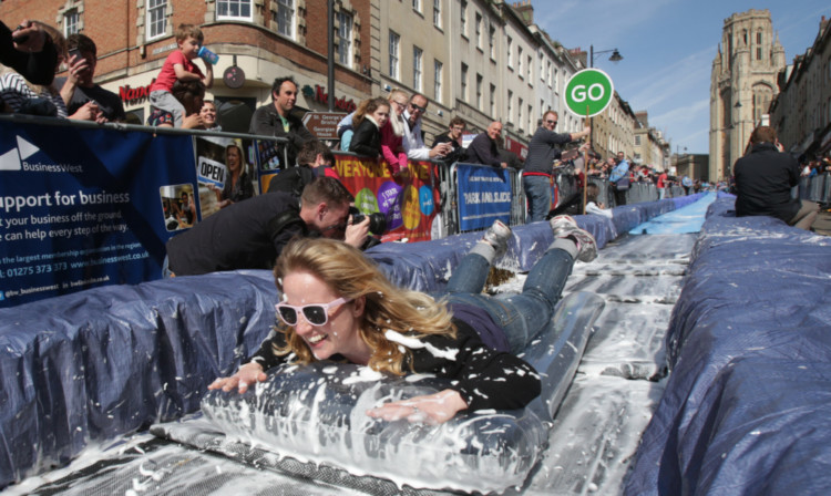 A water slide set up in Bristol earlier this month was a wild success.
