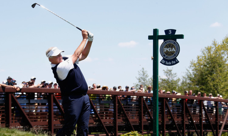 Colin Montgomerie cruised to victory on the final day of the Senior PGA Championship.