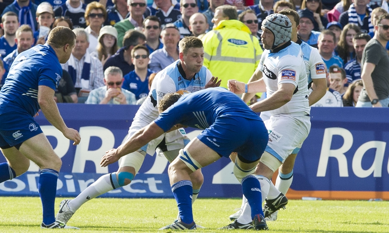 31/05/14 RABODIRECT PRO12 FINAL
LEINSTER V GLASGOW WARRIORS
RDS ARENA - DUBLIN
Leinster's Rhys Ruddock (right) lines up to halt the impressive Finn Russell