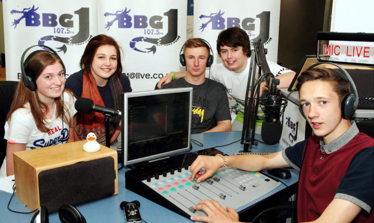 Some of the senior Baldragon pupils in control of radio station BBG1 on 107.5 FM.