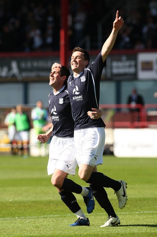 Kim Cessford, Courier 30.04.11 - Dundee Fc v Partick Thistle FC at Dens - Craig Forsyth - right (Dundee) celebrates his opening goal