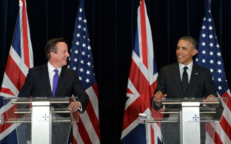 British Prime Minister David Cameron (left) holds a press conference with US President Barack Obama during the G7 Summit held at the EU headquarters in Brussels, Belgium. PRESS ASSOCIATION Photo. Picture date: Thursday June 5, 2014. See PA story POLITICS G7. Photo credit should read: Stefan Rousseau/PA Wire