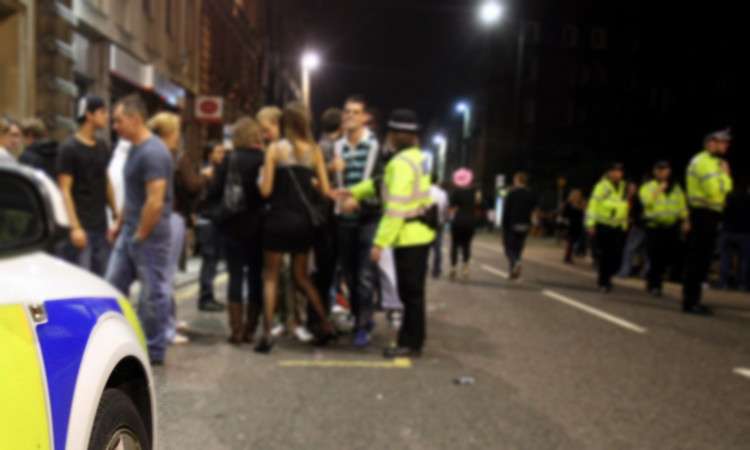 Police patrolling nightclub crowds in Dundee.