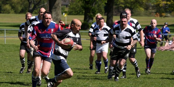 Steve MacDougall, Courier, North Inch, Perth. Rugby Festival. Pictured, action from the Golden Oldies Tournament, with Perthshire (black and white).