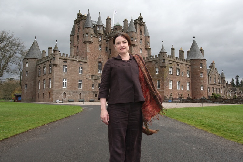 Kris Miller, Courier, 28/04/10, News. Picture today at Glamis Castle. Pic shows the new Manager, Mary Shields in front of the dramatic building.