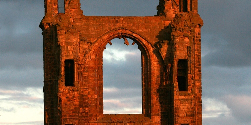Pic shows part of St Andrews Cathedral lit up by the sun.
