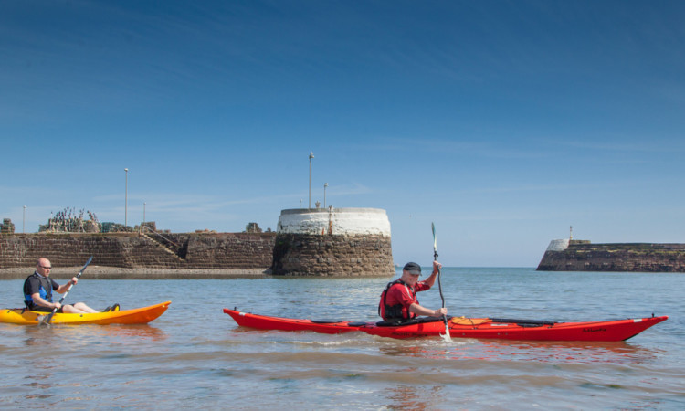Arbroath was doing a good impression of a Mediterranean resort for canoeists Paul Bywater(left) and Mark Hill on Wednesday.