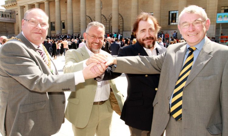 From left: Dundee Lord Provost Bob Duncan, head of Leisure Dundee Stewart Murdoch, Dundee actor Brian Cox and city council leader Ken Guild all got behind the City of Culture bid.