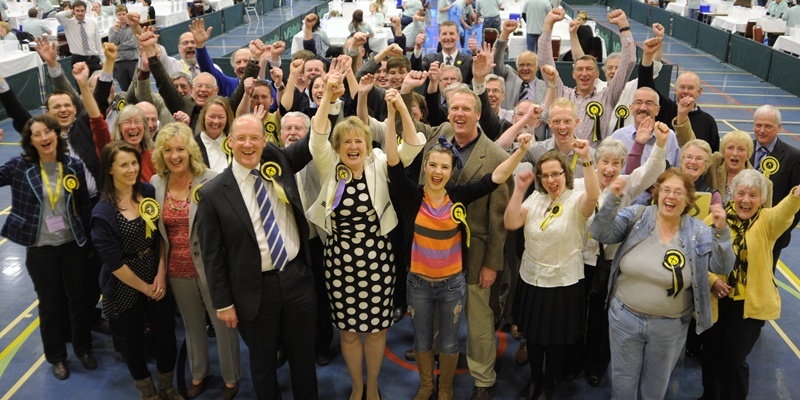 Perth Election Count
pic: Swinney and Cunningham celebrate with their supporters