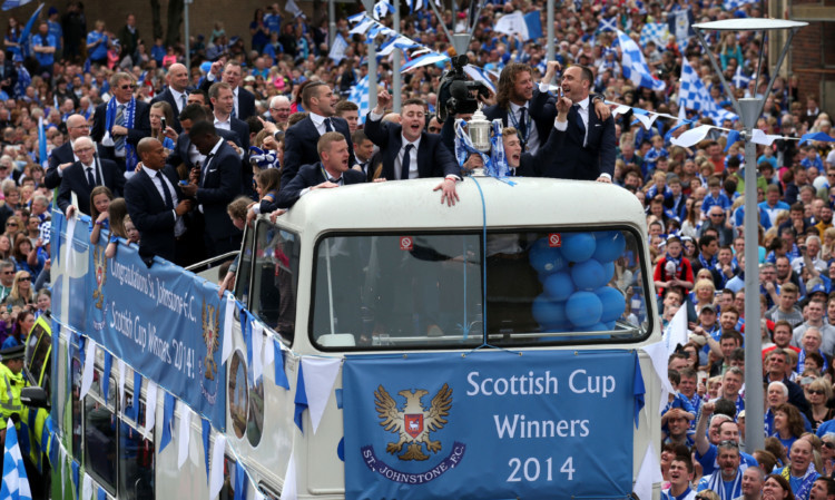 The St Johnstone team during the parade in Perth.