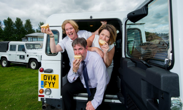 picture by fraser band 07984 163 256 fraserband.co.uk

Perth Racecourse Team building/events day promotion.

From left, Rose Martin from The Wee Pie Company, Tim duPon catering manager and Tracey Quin, Sales & Marketing Manager.