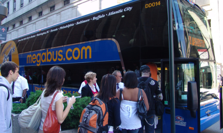 Passengers boarding a megabus in the US