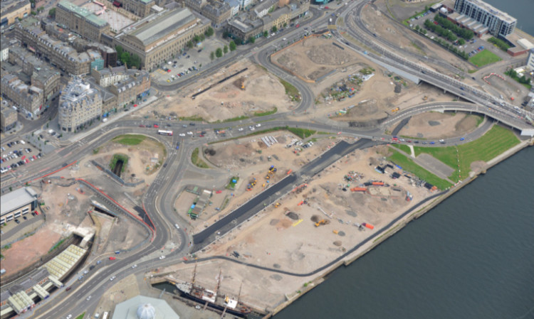 An aerial shot of the waterfront showing the new section of the southern boulevard.