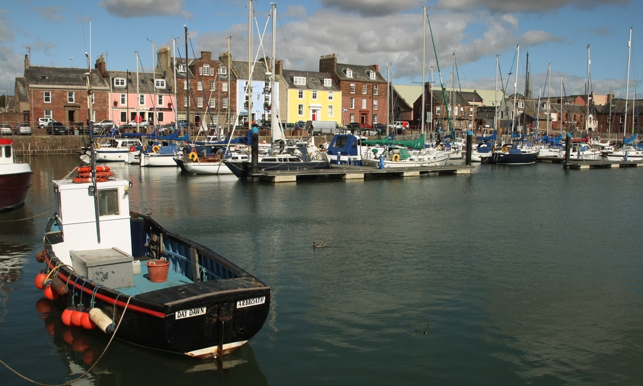 DOUGIE NICOLSON, COURIER, 08/09/11, NEWS. Pic shows Arbroath Harbour today, Thursday 8th September 2011, encompassing both the fishing and leisure side of the harbour. Story by Angus offices.