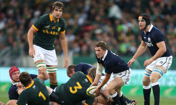 Henry Pyrgos and Adam Ashe try to launch an attack in the final Springbok test.