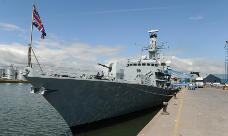 HMS Montrose visiting its namesake town.