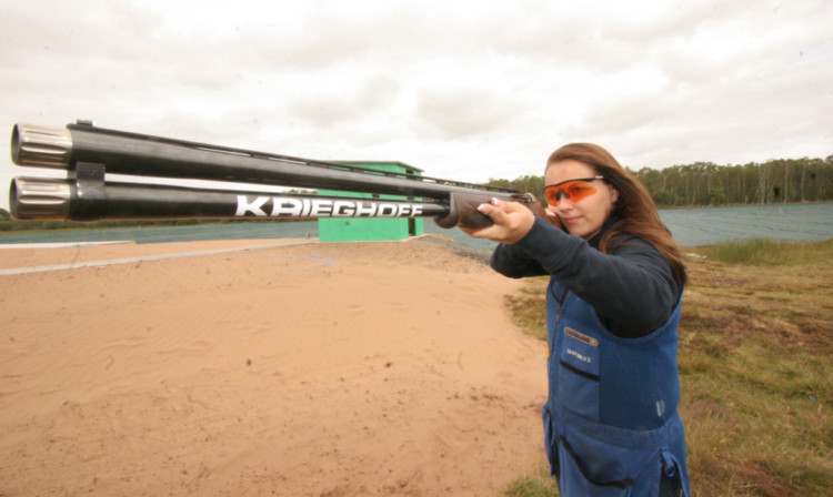 Sian Bruce tries out the shooting range at Barry Buddon.