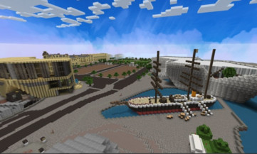 A digital rendering of Dundee waterfront using Minecraft.