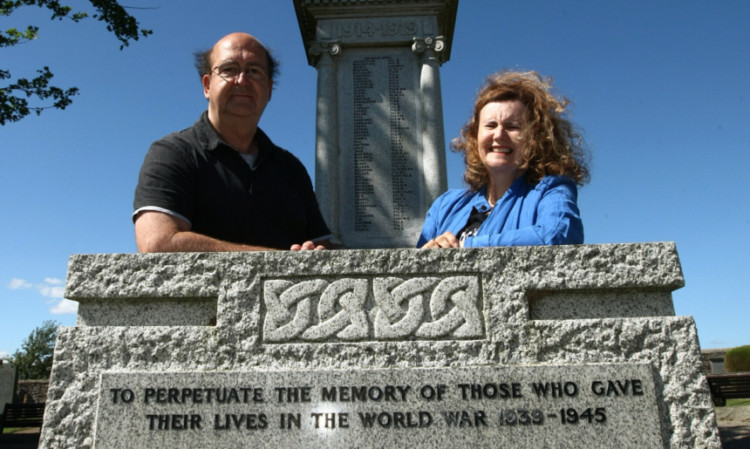 Douglas and Louise at the Kirriemuir Cemetery war memorial.