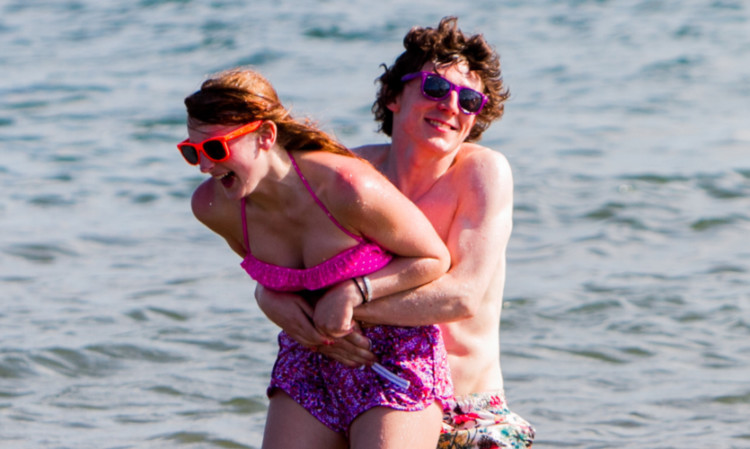 Thomas McMahon and girlfriend Sarah Barclay have fun in the water at Broughty Ferry.