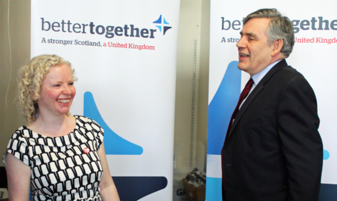 Claire Baker MSP and Gordon Brown MP at the Better Together central Fife campaign HQ in Kirkcaldy.