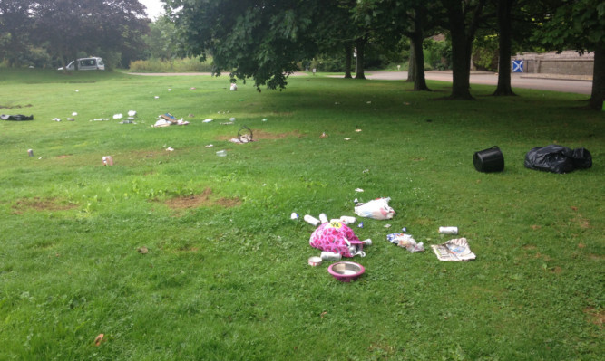 Rubbish and churned grass have been left behind after the Travellers moved away.