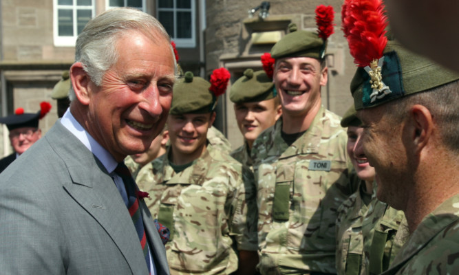 The Duke of Rothesay meeting soldiers at Balhousie Castle.