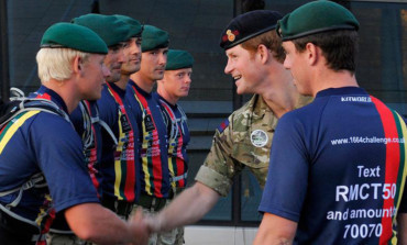 Prince Harry met Captain Sam Moreton, Second in Command Colour Sergeant Richie Hayden, Corporal Tom Rounding, L/Cpl Matt Robb, Marine Tom Barker, and Cpl Anthony Fairclough.