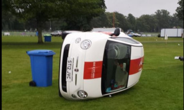 Mrs Coates returned to find her car overturned.