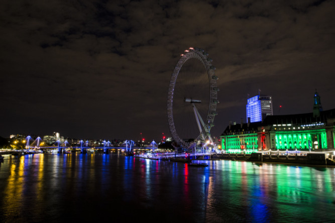 Services both at home and abroad paid tribute to the fallen on the 100th anniversary of the outbreak of the First World War. The London Eye is seen from Westminster Bridge as the lights are turned off iconic buildings as the city marks the centenary of the outbreak of the First World War.