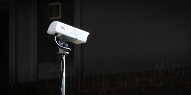 South Street, Perth (beside Post office). A collection on new CCTV cameras (approximately four) have been put in place along South Street for reasons yet to be known. Pictured, taking a closer look is Perth woman Marie France.