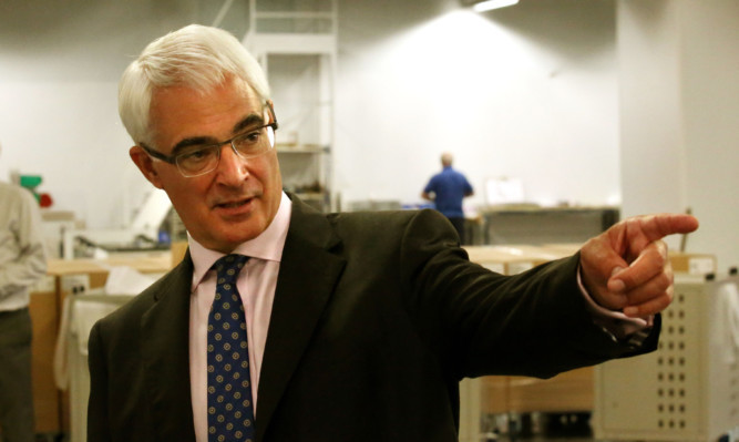 Alistair Darling during a visit to Fife Fabrications in Glenrothes, the day after his televised debate with Alex Salmond.