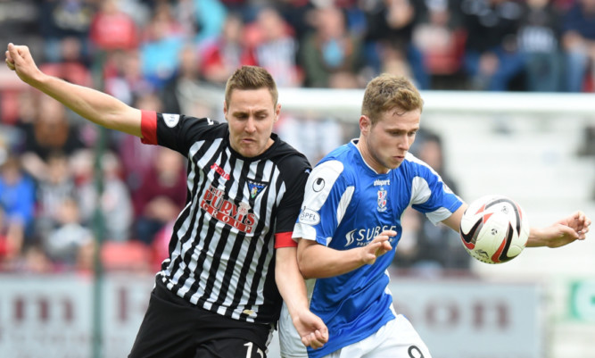 Stephen Husband collected his sixth booking of the season playing for Dunfermline against Cowdenbeath in the play-offs.