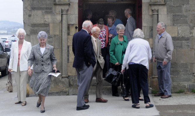 Members of the congregation outside St James Church on Fort Street, Broughty Ferry.