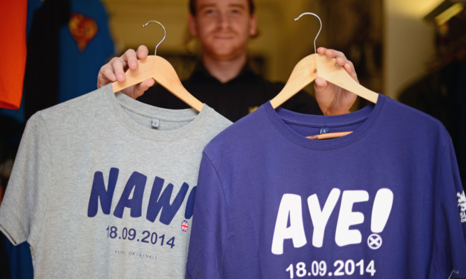 A shop in Glasgow offers special T-shirts ahead of the independence referendum.